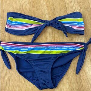 Navy and rainbow bandeau bikini